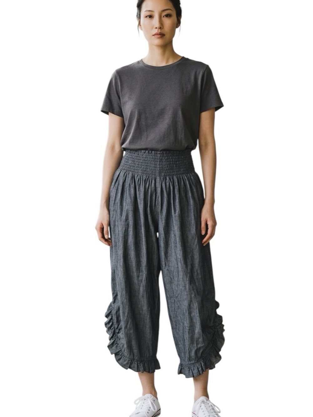 CELINA Women’s Cotton Crop Side Runched Pants
